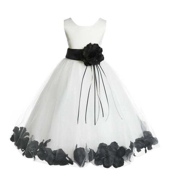 Ivory Tulle Floral Rose Petals Princess Wedding Pageant Recital Birthday Flower Girl Dress 007(3)