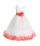 Ivory Tulle Floral Rose Petals Princess Wedding Pageant Recital Birthday Flower Girl Dress 007(1)