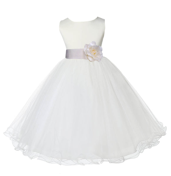 Ivory Formal Wedding Pageant Special Occasions Rattail Edge Tulle Flower Girl Dress 829S(1)