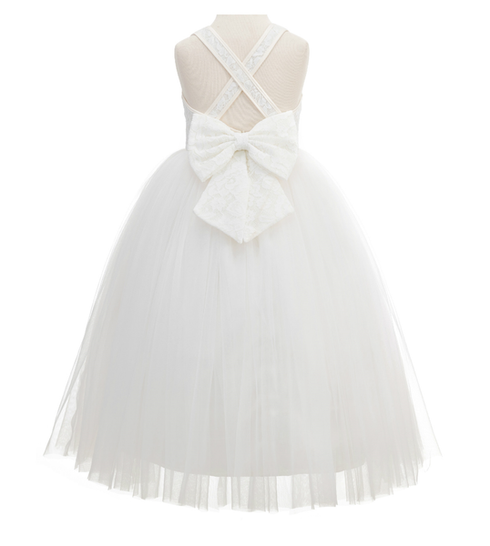 Crossed Straps Lace Flower Girl Dress Junior Pageant Special Occasion Wedding Reception Ballroom 204