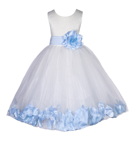 Ivory Lace Top Tulle Floral Petals Flower Girl Dress Birthday Girl Junior Pageant Bridesmaid 165S(1)