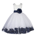 Ivory Lace Top Tulle Floral Petals Flower Girl Dress Birthday Girl Junior Pageant Bridesmaid 165S(1)