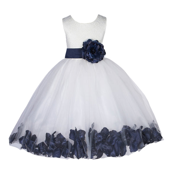 Ivory Lace Top Tulle Floral Petals Flower Girl Dress Birthday Girl Junior Pageant Bridesmaid 165S(1)