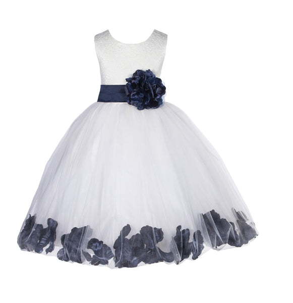 Ivory Lace Top Tulle Floral Petals Flower Girl Dress Birthday Girl Junior Pageant Bridesmaid 165S(2)
