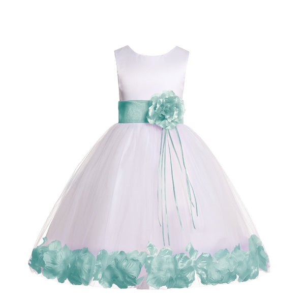 Ivory Tulle Floral Rose Petals Princess Wedding Pageant Recital Birthday Flower Girl Dress 007(2)