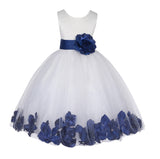 Ivory Lace Top Tulle Floral Petals Flower Girl Dress Birthday Girl Junior Pageant Bridesmaid 165S(1)