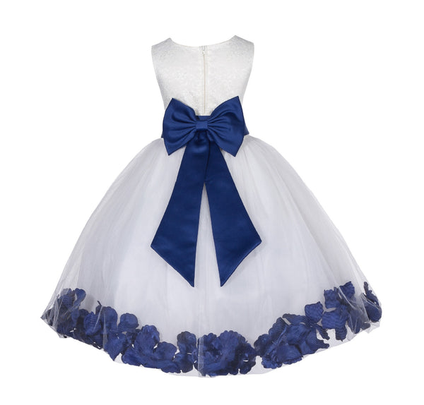 Ivory Tulle Floral Lace Top Rose Petals Flower Girl Dress Wedding Pageant Special Occasions 165T(1)