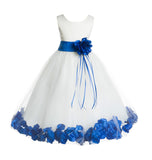 Ivory Tulle Floral Rose Petals Princess Wedding Pageant Recital Birthday Flower Girl Dress 007(2)