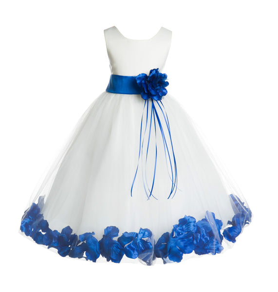Ivory Tulle Floral Rose Petals Princess Wedding Pageant Recital Birthday Flower Girl Dress 007(2)