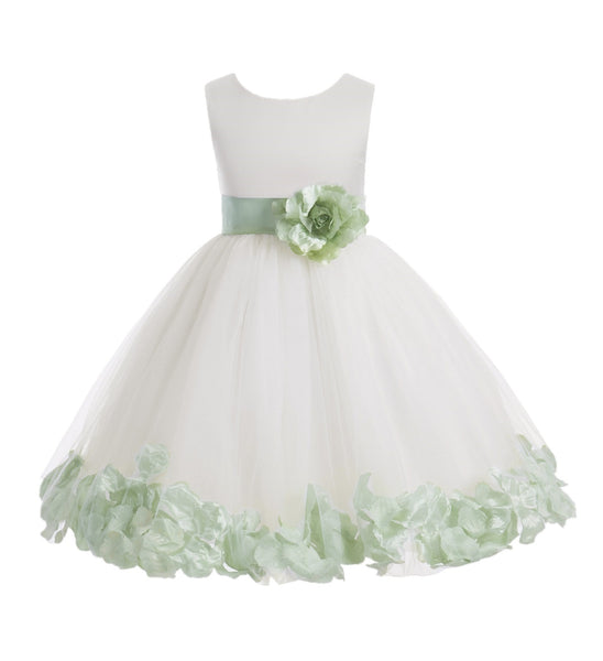 Ivory Tulle Floral Petals Flower Girl Dress Special Occasions Junior Pageant Wedding Holiday 302S(3)
