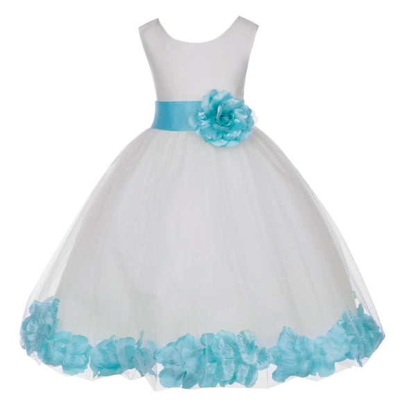 Ivory Tulle Floral Petals Flower Girl Dress Special Occasions Junior Pageant Wedding Holiday 302S(4)