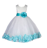 Ivory Lace Top Tulle Floral Petals Flower Girl Dress Birthday Girl Junior Pageant Bridesmaid 165S(2)