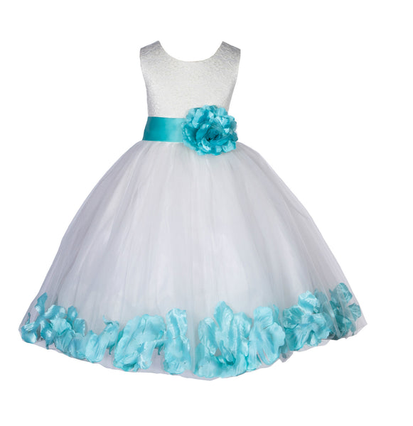 Ivory Lace Top Tulle Floral Petals Flower Girl Dress Birthday Girl Junior Pageant Bridesmaid 165S(2)