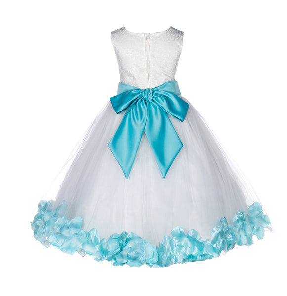 Ivory Lace Top Tulle Floral Petals Flower Girl Dress Birthday Girl Junior Pageant Bridesmaid 165S(2)