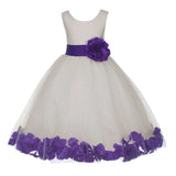 Ivory Tulle Floral Petals Flower Girl Dress Special Occasions Junior Pageant Wedding Holiday 302S(4)