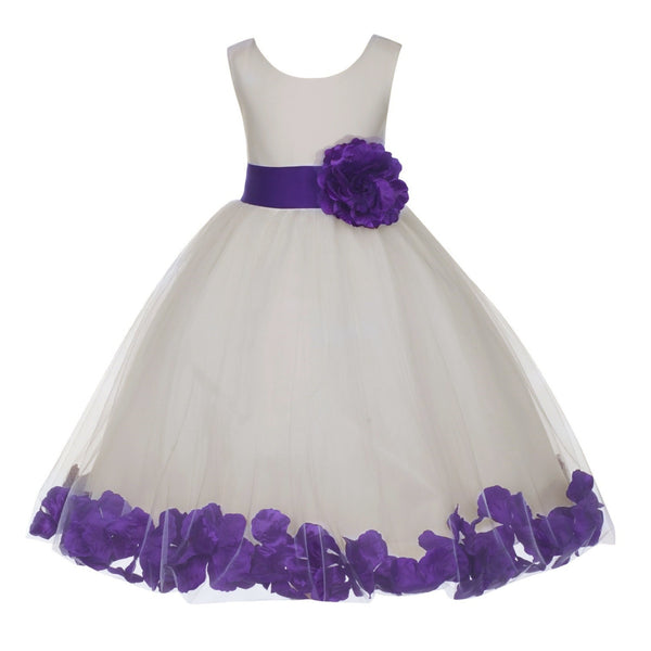 Ivory Tulle Floral Petals Flower Girl Dress Special Occasions Junior Pageant Wedding Holiday 302S(4)