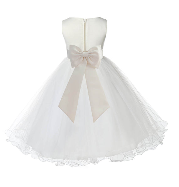 Ivory Formal Wedding Pageant Special Occasions Rattail Edge Tulle Flower Girl Dress 829T(1)
