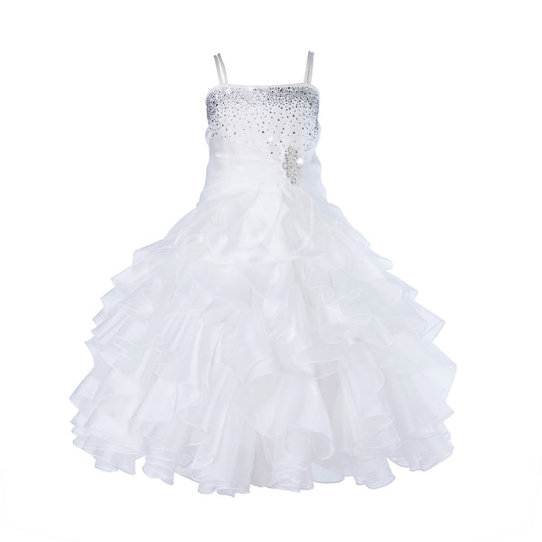 Elegant Rhinestone Organza Pleated Ruffled Beauty Pageant Special Occasion Flower Girl Dress 164S(1)