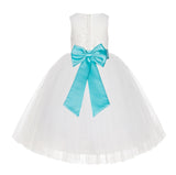 Ivory Floral Lace Flower Girl Dress Special Events Christening Pageant Gown Communion Recital LG7(4)