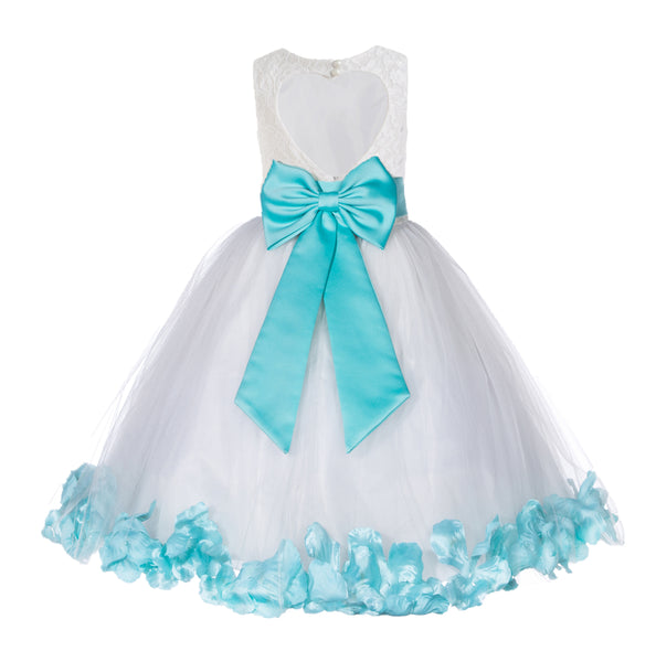 Ivory Floral Lace Heart Cutout Rose Petals Flower Girl Dress Junior Bridesmaid Special Event 185T(4)