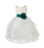 Ivory Satin Shimmering Organza Flower Girl Dress Junior Formal Pageant Baptism Christening 4613T(5)