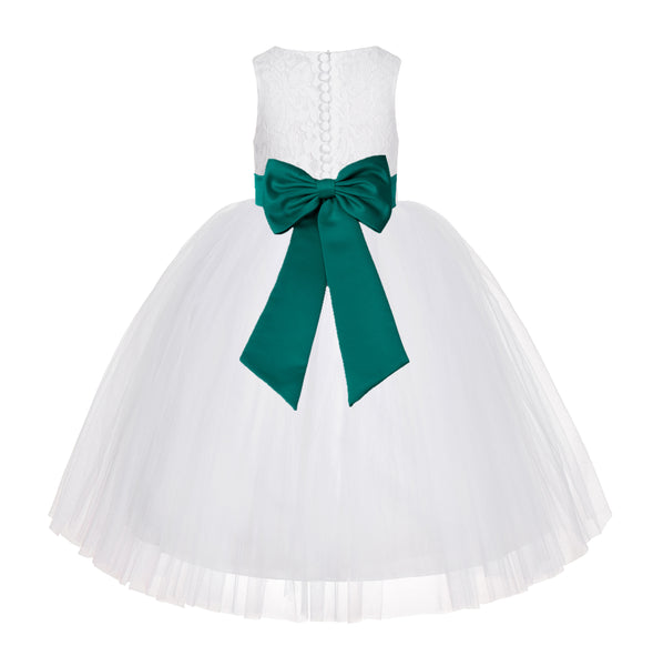 White Floral Lace Flower Girl Dress Special Occasions Wedding Christening Communion Baptism LG7(1)