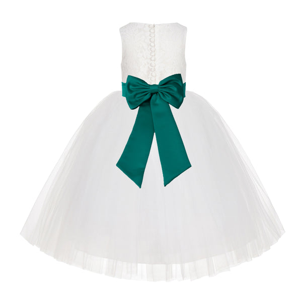 Ivory Floral Lace Flower Girl Dress Special Events Christening Pageant Gown Communion Recital LG7(1)