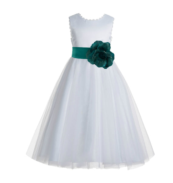 White V-Back Lace Edge Flower Girl Dress Junior Pageant Special Occasion Formal Evening Gown 183T(2)