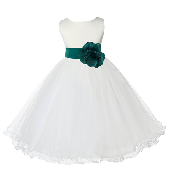 Ivory Formal Wedding Pageant Special Occasions Rattail Edge Tulle Flower Girl Dress 829T(2)