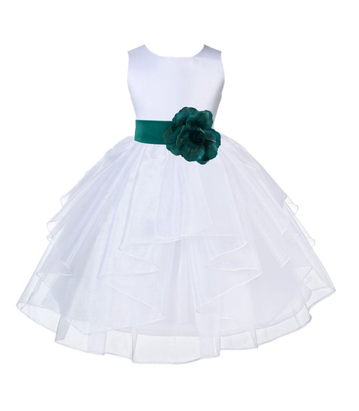 White Satin Shimmering Organza Flower Girl Dress Junior Formal Pageant Baptism Christening 4613T(3)