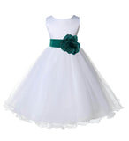 White Formal Wedding Pageant Special Occasions Rattail Edge Tulle Flower Girl Dress 829S(1)