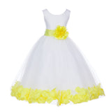 White Tulle Floral Petals Flower Girl Dress Special Occasions Junior Pageant Wedding Holiday 302S(3)