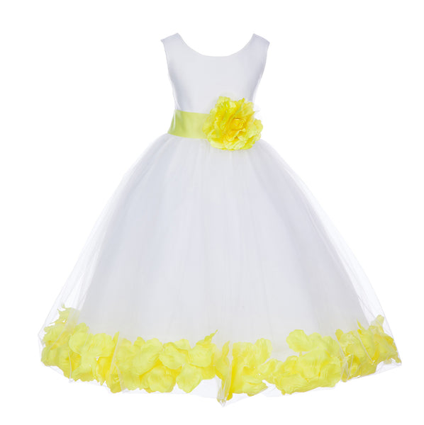 White Tulle Floral Petals Flower Girl Dress Special Occasions Junior Pageant Wedding Holiday 302S(3)