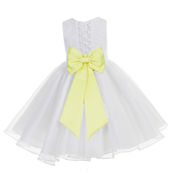 White Lace Organza Flower Girl Dress Elegant Formal Junior Beauty Pageant Communion Baptism 186T(3)