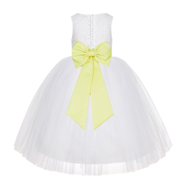 White Floral Lace Flower Girl Dress Special Occasions Wedding Christening Communion Baptism LG7(3)