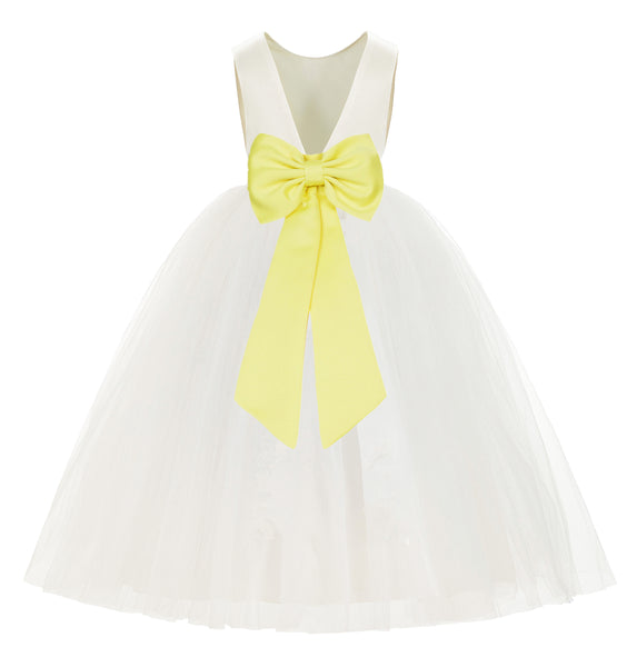 Ivory V-Back Satin Flower Girl Dresses with Colored Sash Special Events Formal Evening Gown 219T(3)