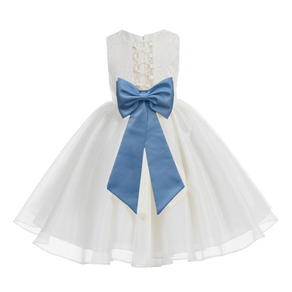 Ivory Lace Organza Flower Girl Dress Elegant Formal Junior Beauty Pageant Communion Baptism 186T(3)