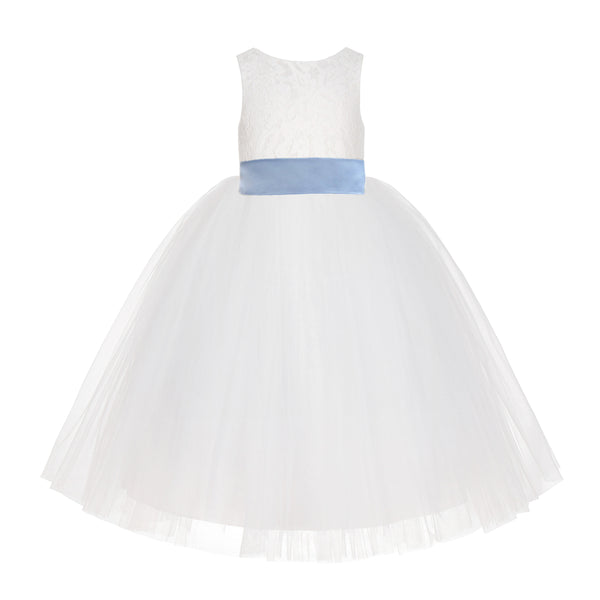 Ivory Floral Lace Flower Girl Dress Special Events Christening Pageant Gown Communion Recital LG7(2)