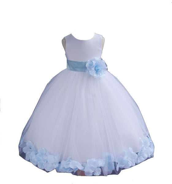 White Tulle Floral Petals Flower Girl Dress Special Occasions Junior Pageant Wedding Holiday 302S(6)