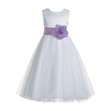 Ivory V-Back Lace Edge Flower Girl Dress Junior Pageant Special Occasion Formal Evening Gown 183T(2)