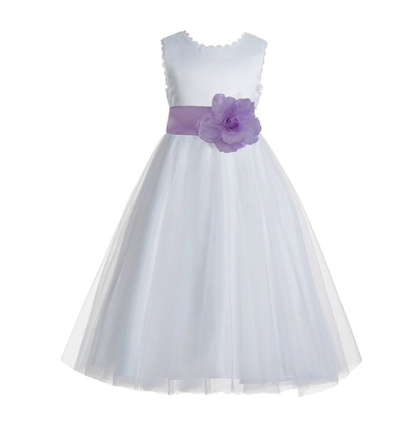 White V-Back Lace Edge Flower Girl Dress Junior Pageant Special Occasion Formal Evening Gown 183T(2)