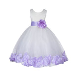 Ivory Lace Top Tulle Floral Petals Flower Girl Dress Birthday Girl Junior Pageant Bridesmaid 165S(1)