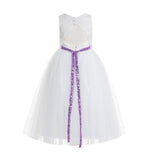 Ivory Lace Tulle Scoop Neck Keyhole Back A-Line Junior Flower Girl Dress Pageant Gown Communion 178