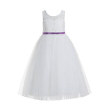 Ivory Lace Tulle Scoop Neck Keyhole Back A-Line Junior Flower Girl Dress Pageant Gown Communion 178
