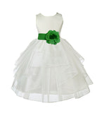 Ivory Satin Shimmering Organza Flower Girl Dress Junior Formal Pageant Baptism Christening 4613T(2)