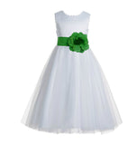 Ivory V-Back Lace Edge Flower Girl Dress Junior Pageant Special Occasion Formal Evening Gown 183T(2)
