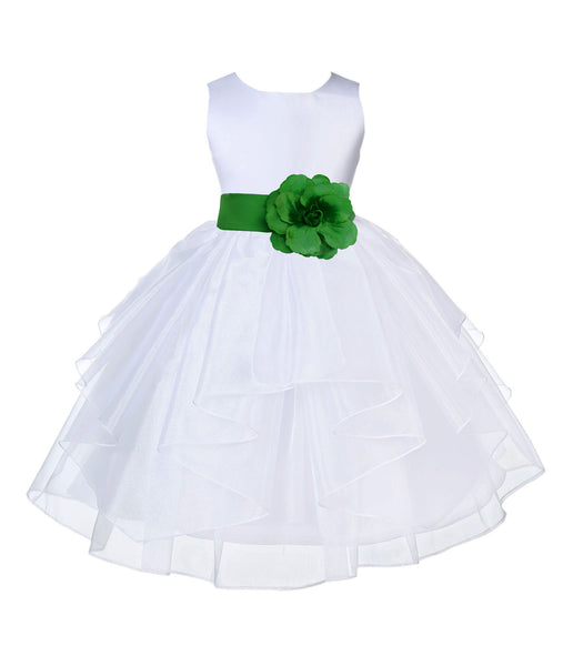 White Satin Shimmering Organza Flower Girl Dress Junior Formal Pageant Baptism Christening 4613T(1)