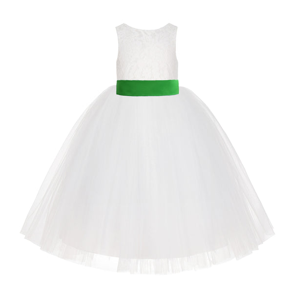 Ivory Floral Lace Flower Girl Dress Special Events Christening Pageant Gown Communion Recital LG7(2)