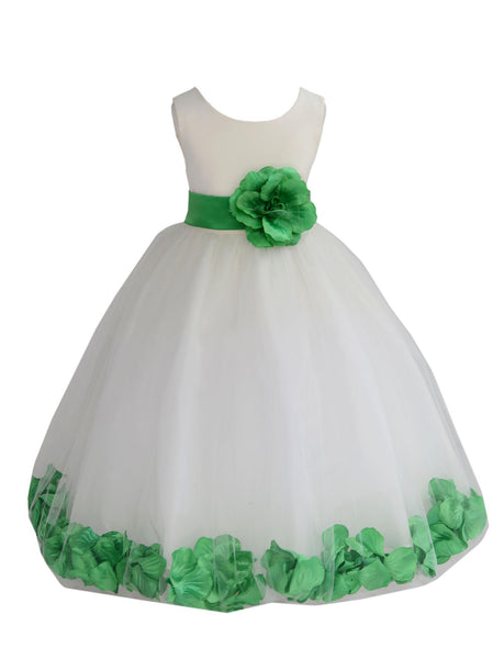 Ivory Tulle Floral Petals Flower Girl Dress Special Occasions Junior Pageant Wedding Holiday 302S(1)