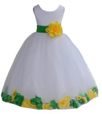 White Elegant Colorful Mixed Rose Petals Bridesmaid Pageant Special Occasion Flower Girl Dress 302T(1)